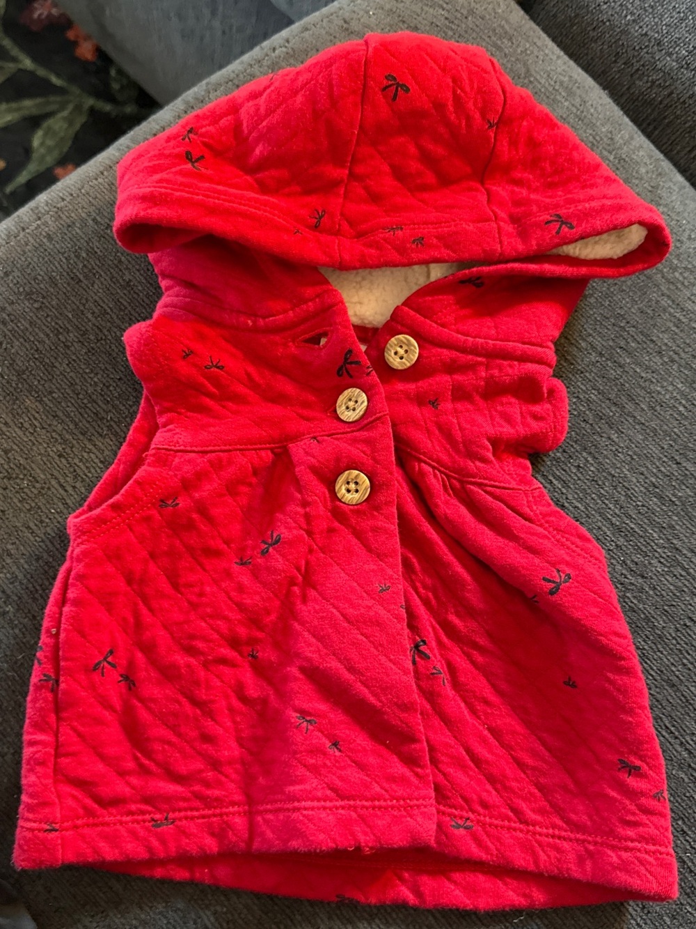 Carter's Red Quilted Hooded Baby Vest with Faux Fur Trim